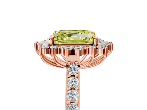 Rose gold Fancy Yellow Asscher Cut Cut Diamond Sunburst Halo Engagement Ring with Pavé Band_5