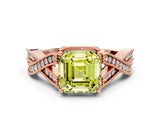 Rose gold Fancy Yellow Asscher Cut Cut Diamond Twisted Band with Milgrain Pave Setting and Four-Prong Setting