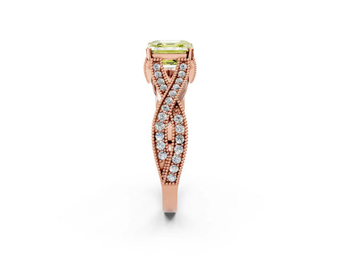 Rose gold Fancy Yellow Asscher Cut Cut Diamond Twisted Band with Milgrain Pave Setting and Four-Prong Setting_2