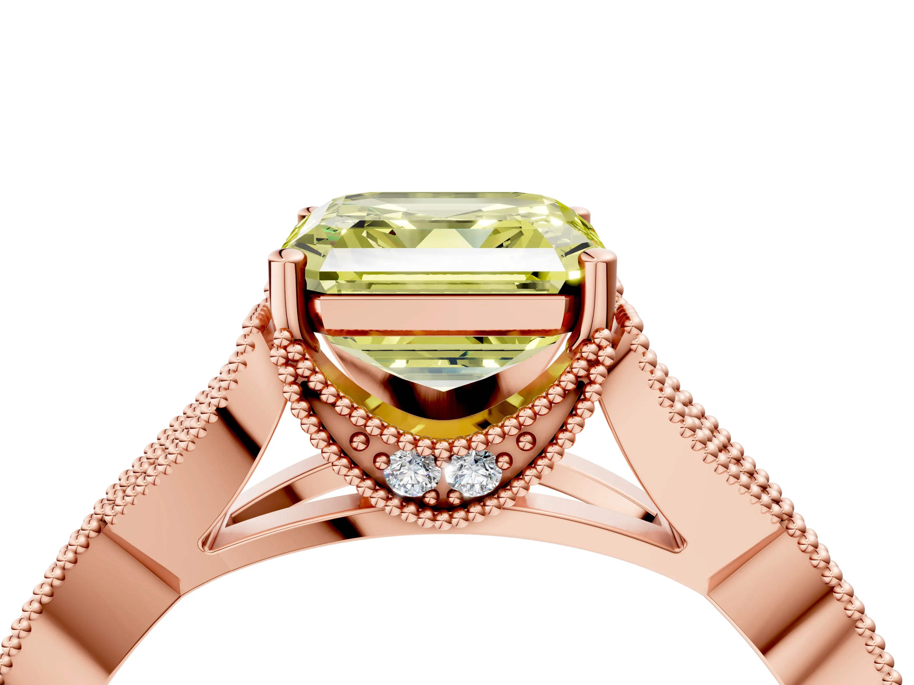 Rose gold Fancy Yellow Asscher Cut Cut Diamond Twisted Band with Milgrain Pave Setting and Four-Prong Setting_4