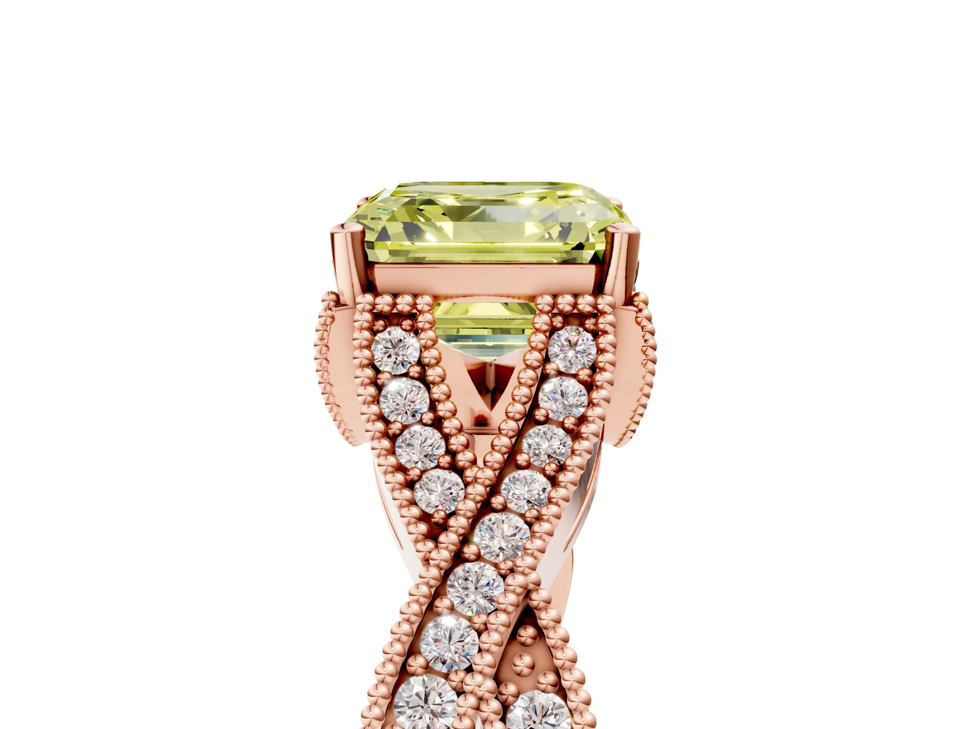 Rose gold Fancy Yellow Asscher Cut Cut Diamond Twisted Band with Milgrain Pave Setting and Four-Prong Setting_5
