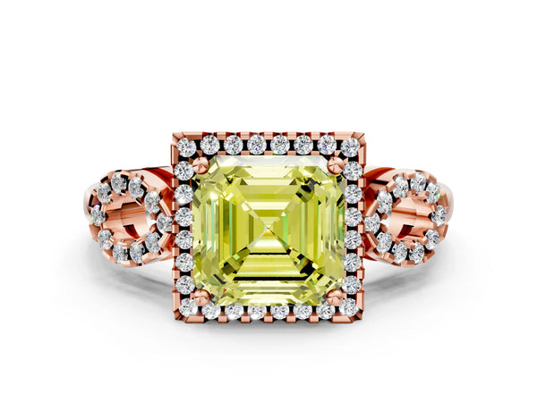 Rose Gold Asscher Cut Pave Infinity Halo Engagement Ring Setting for Fancy Yellow Center