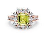 Rose gold Fancy Yellow Asscher Cut Cut Halo Diamond Pavé Engagement Ring with Milgrain Detailing