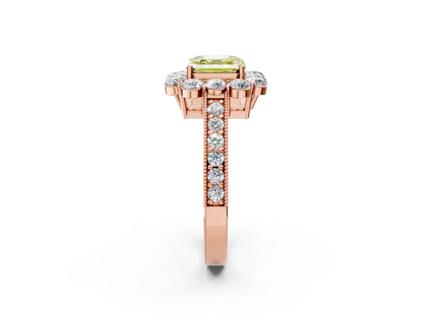 Rose gold Fancy Yellow Asscher Cut Cut Halo Diamond Pavé Engagement Ring with Milgrain Detailing_2
