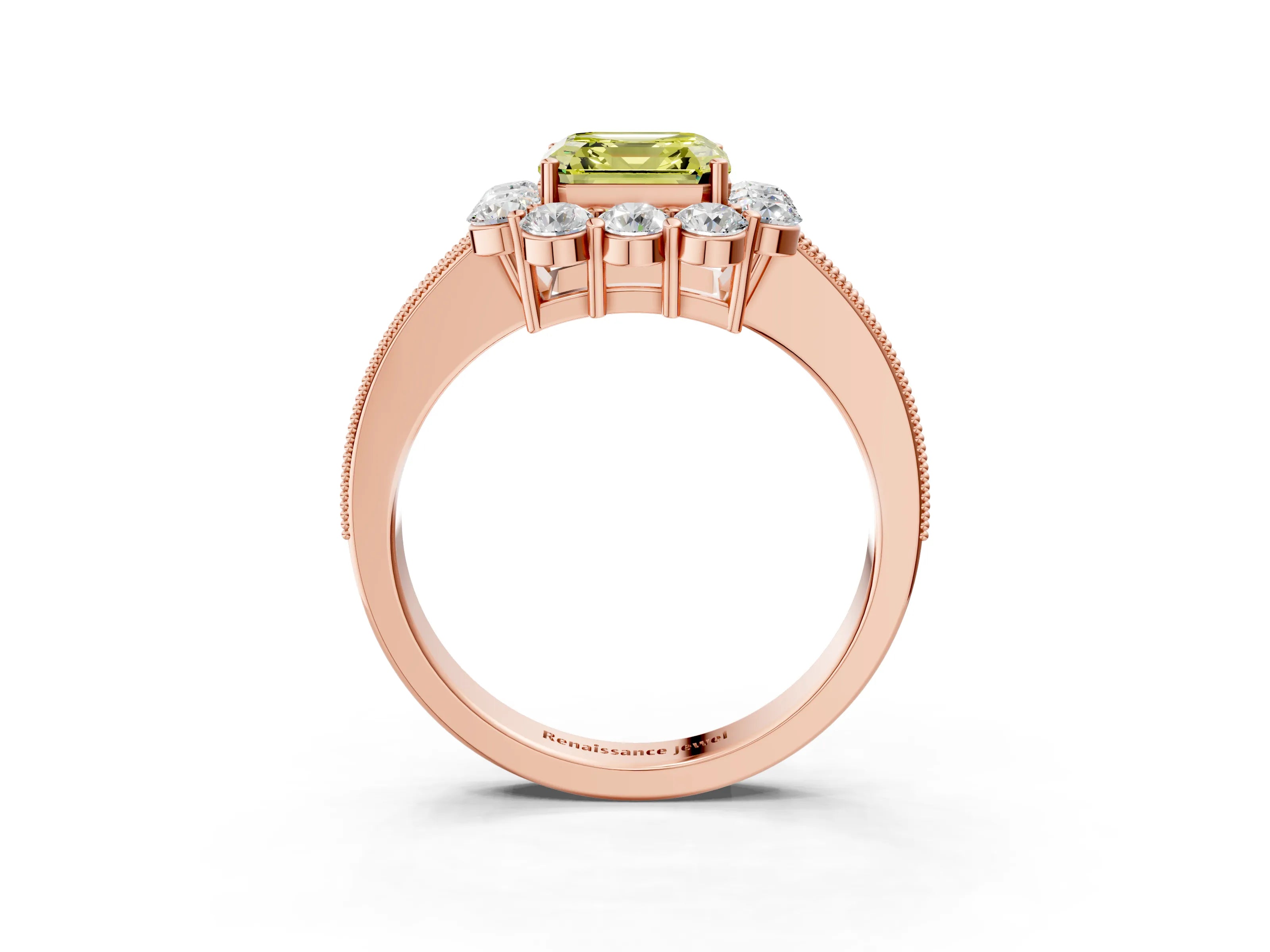 Rose gold Fancy Yellow Asscher Cut Cut Halo Diamond Pavé Engagement Ring with Milgrain Detailing_3