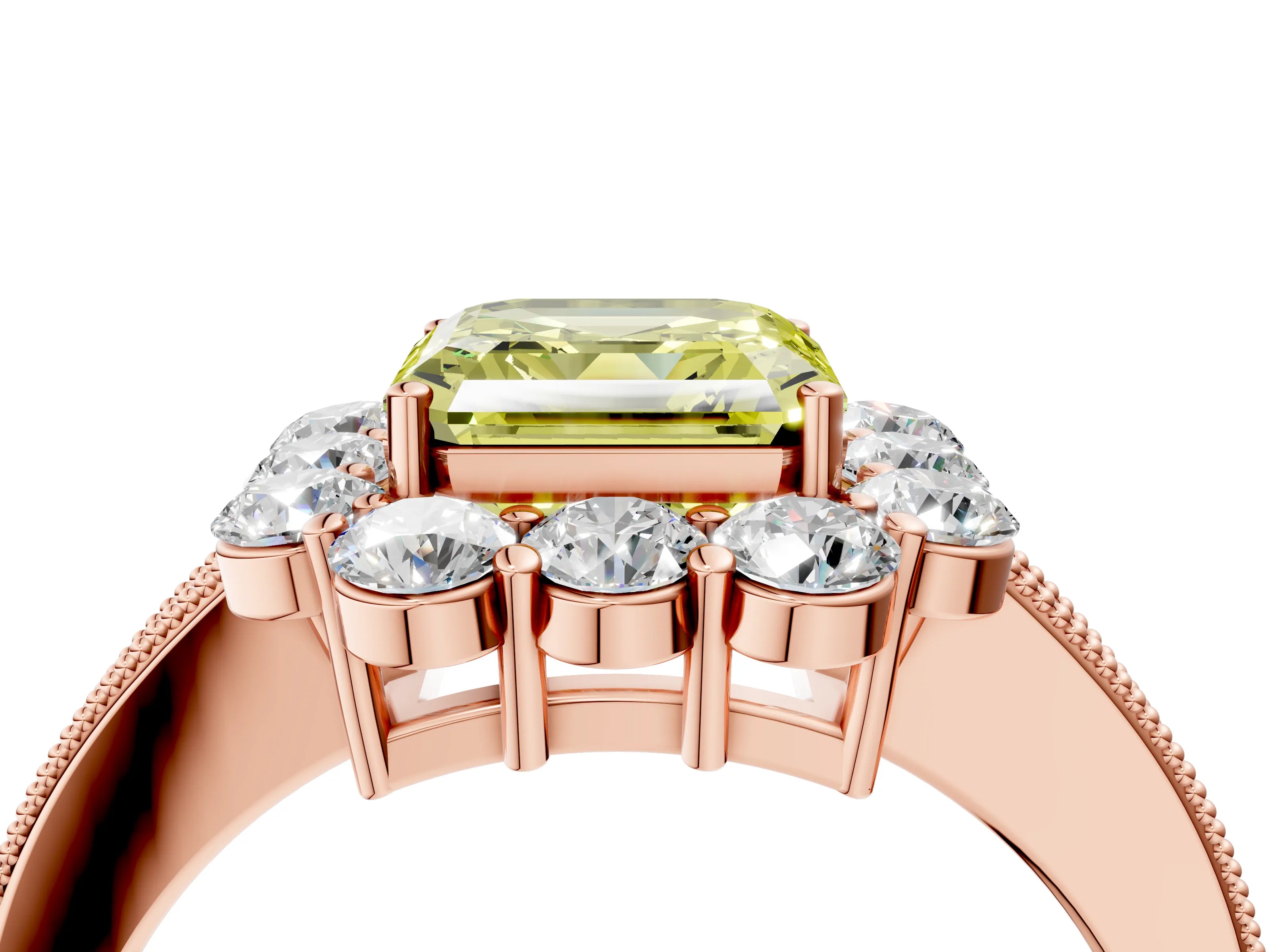 Rose gold Fancy Yellow Asscher Cut Cut Halo Diamond Pavé Engagement Ring with Milgrain Detailing_4