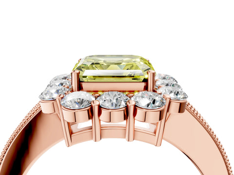 Rose gold Fancy Yellow Asscher Cut Cut Halo Diamond Pavé Engagement Ring with Milgrain Detailing_4