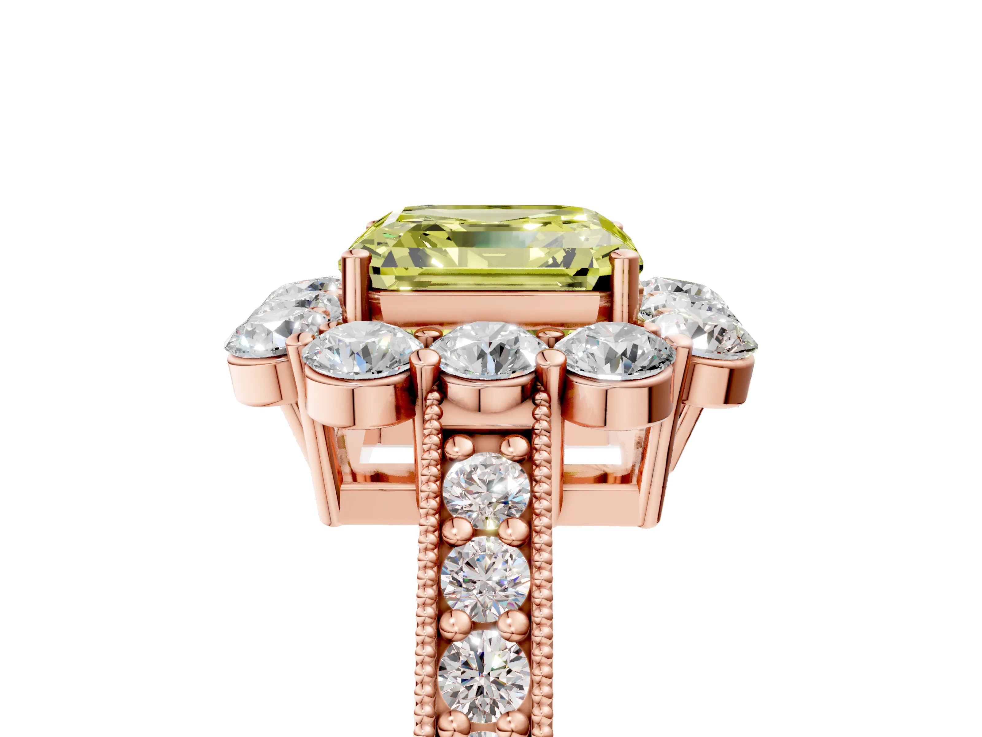 Rose gold Fancy Yellow Asscher Cut Cut Halo Diamond Pavé Engagement Ring with Milgrain Detailing_5