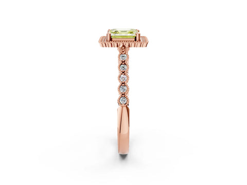 Rose gold Fancy Yellow Asscher Cut Cut Halo Pavé Solitaire Ring with Milgrain Band_2