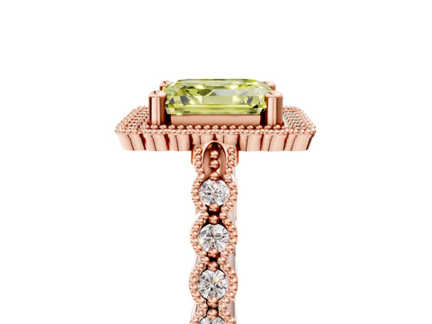 Rose gold Fancy Yellow Asscher Cut Cut Halo Pavé Solitaire Ring with Milgrain Band_5