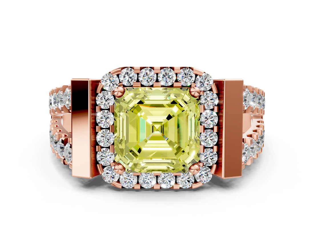 Rose gold Fancy Yellow Asscher Cut Cut Halo Split Shank Prong Set Ring_12