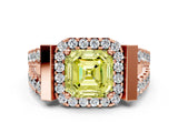 Rose gold Fancy Yellow Asscher Cut Cut Halo Split Shank Prong Set Ring_12