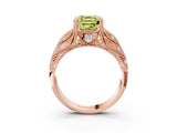 Rose gold Fancy Yellow Asscher Cut Cut Milgrain Pave Diamond Engagement Ring with Four-Prong Setting_18