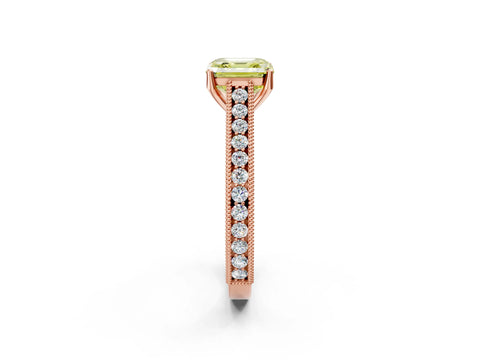 Rose gold Fancy Yellow Asscher Cut Cut Pave Band Milgrain Solitaire Ring_2