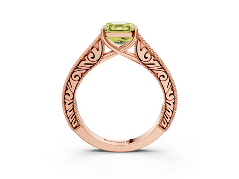 Rose gold Fancy Yellow Asscher Cut Cut Pave Band Milgrain Solitaire Ring_3