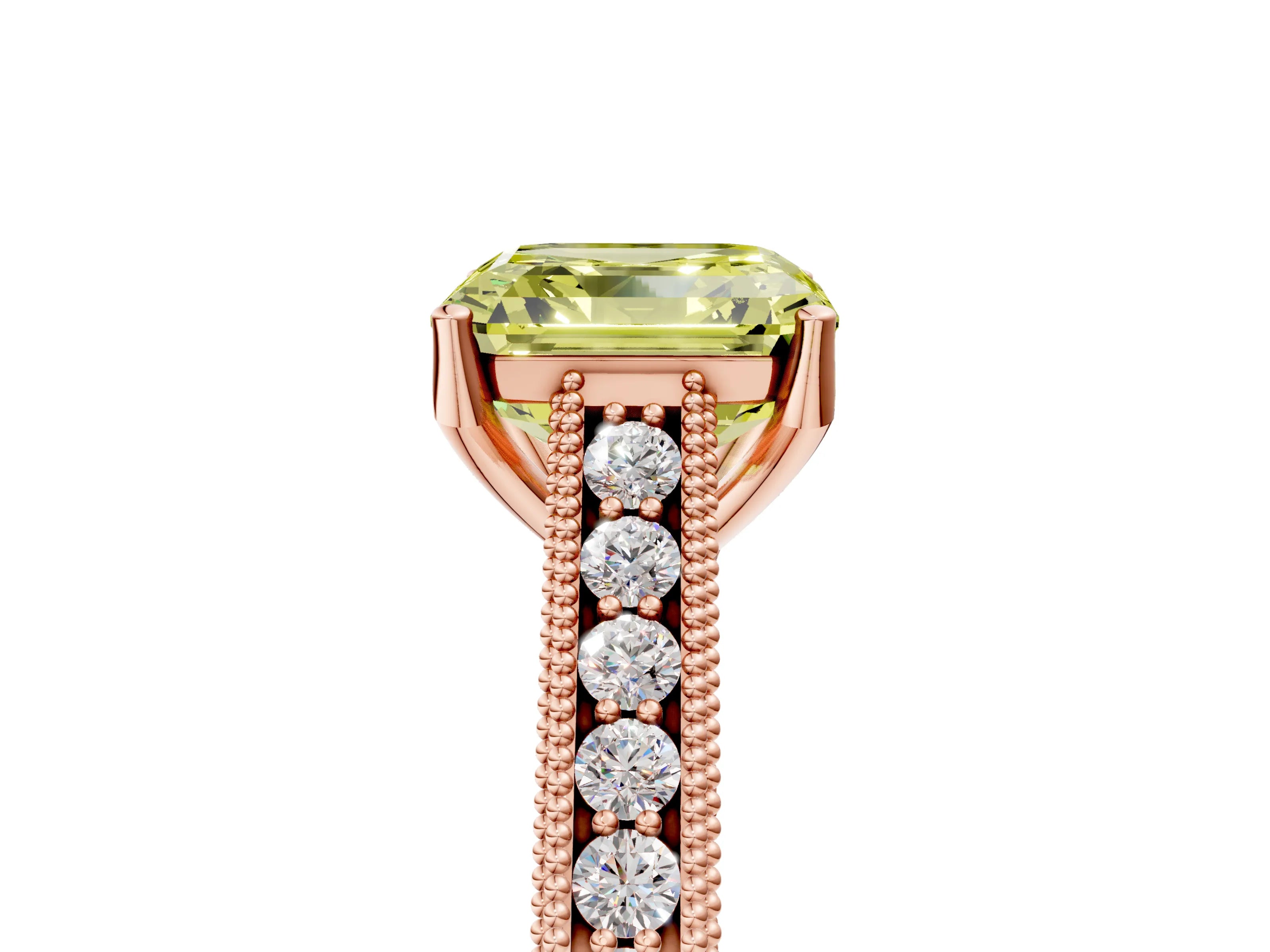 Rose gold Fancy Yellow Asscher Cut Cut Pave Band Milgrain Solitaire Ring_5
