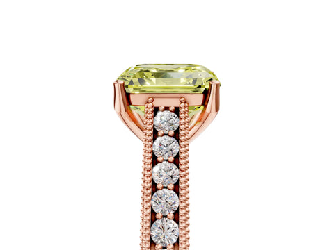 Rose gold Fancy Yellow Asscher Cut Cut Pave Band Milgrain Solitaire Ring_5