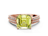 Rose gold Fancy Yellow Asscher Cut Cut Pave Split Shank Engagement Ring with Four-Prong Setting