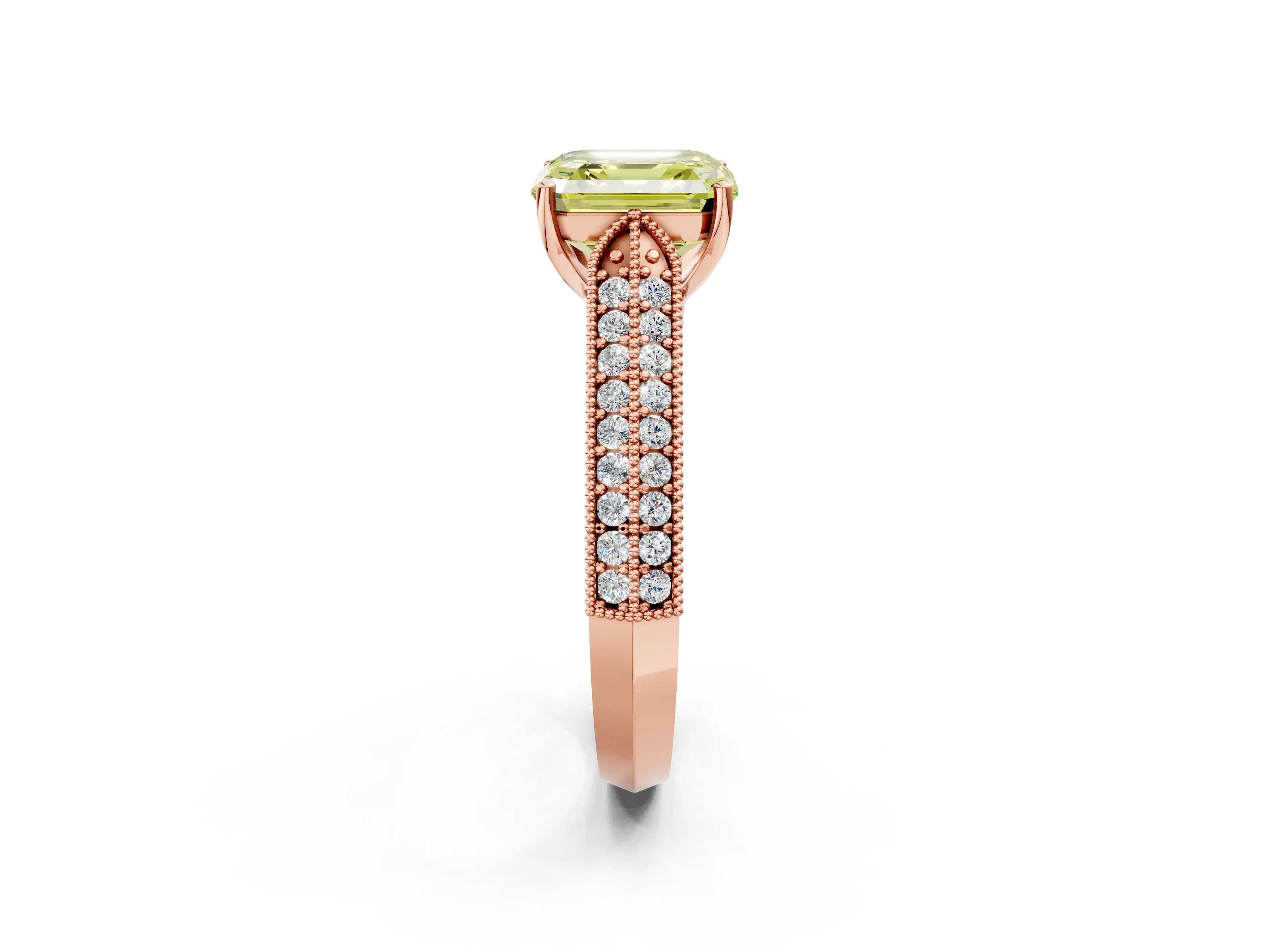 Rose gold Fancy Yellow Asscher Cut Cut Pave Split Shank Engagement Ring with Four-Prong Setting_2