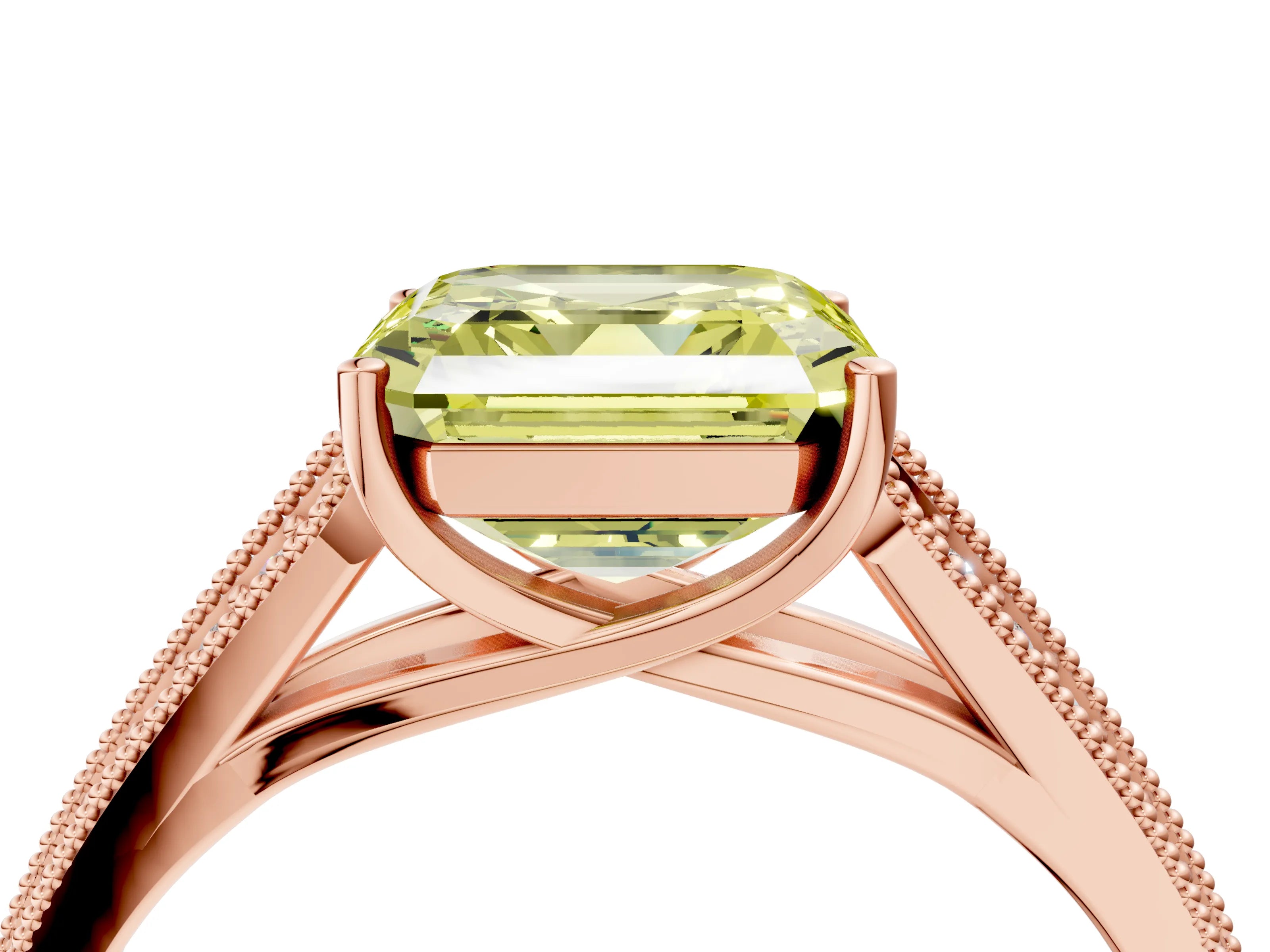 Rose gold Fancy Yellow Asscher Cut Cut Pave Split Shank Engagement Ring with Four-Prong Setting_4