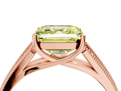 Rose gold Fancy Yellow Asscher Cut Cut Pave Split Shank Engagement Ring with Four-Prong Setting_4