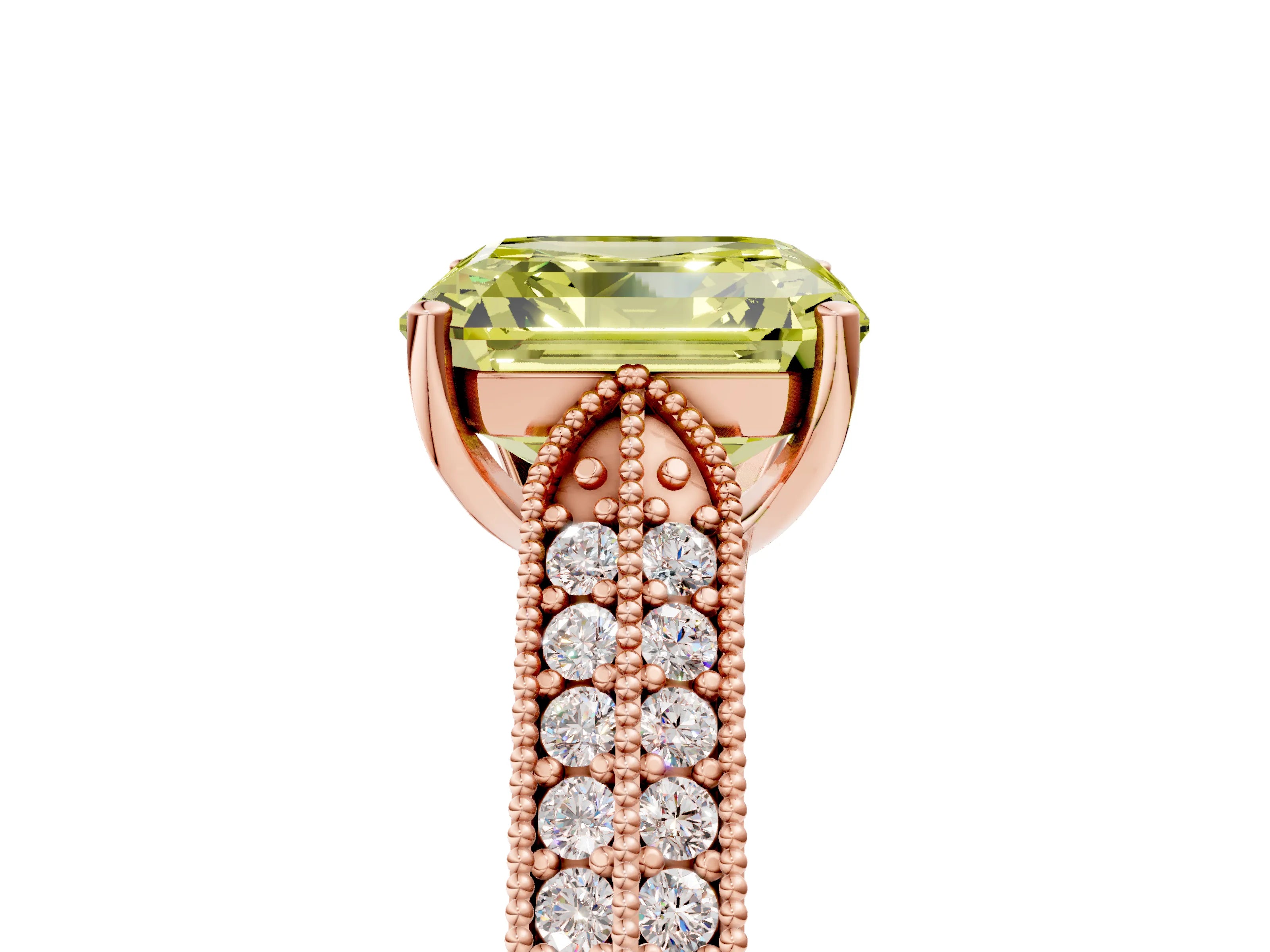 Rose gold Fancy Yellow Asscher Cut Cut Pave Split Shank Engagement Ring with Four-Prong Setting_5