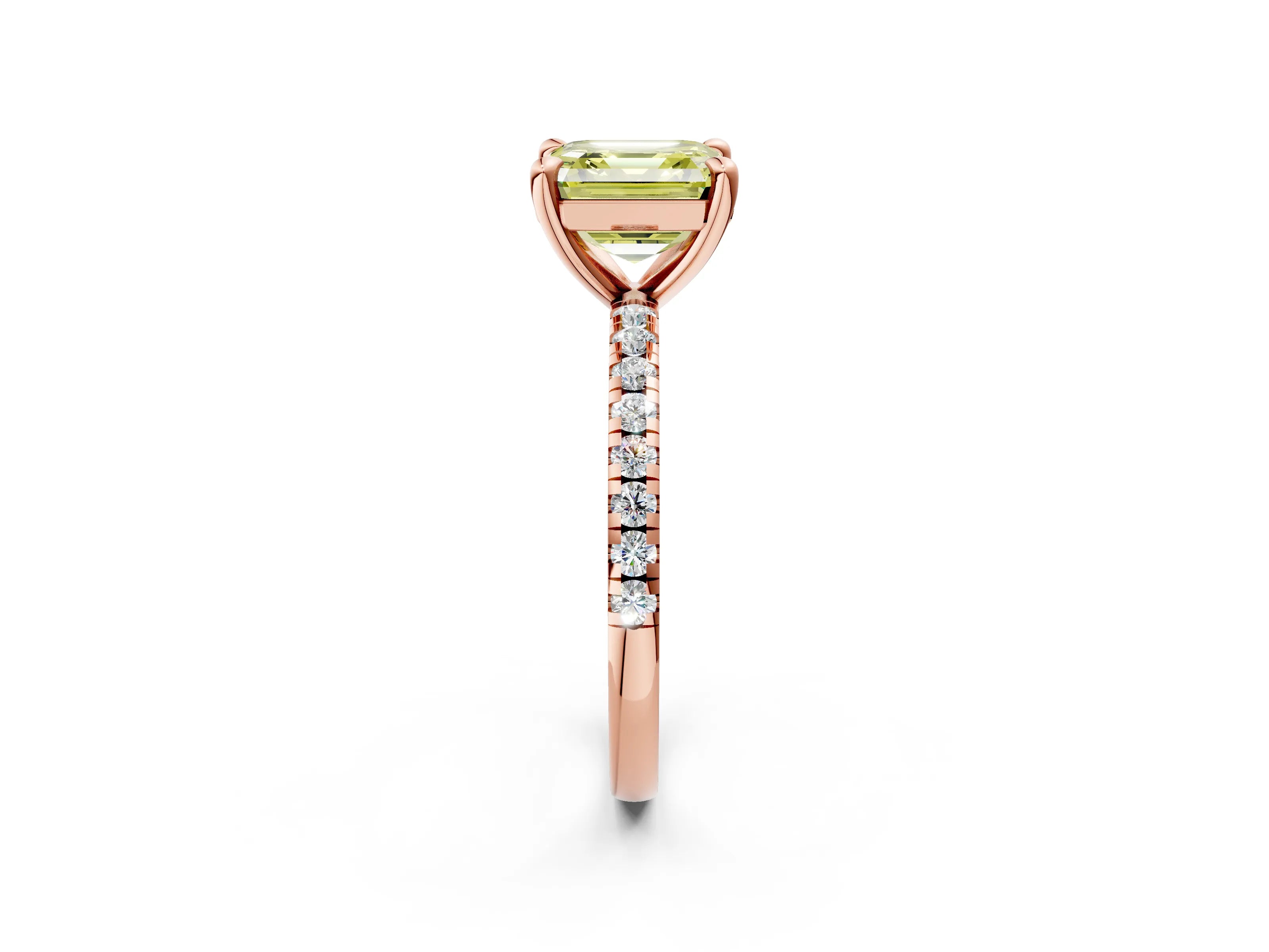 Rose gold Fancy Yellow Asscher Cut Diamond Brilliant Solitaire Ring with Pavé Band and Four-Prong Setting_2