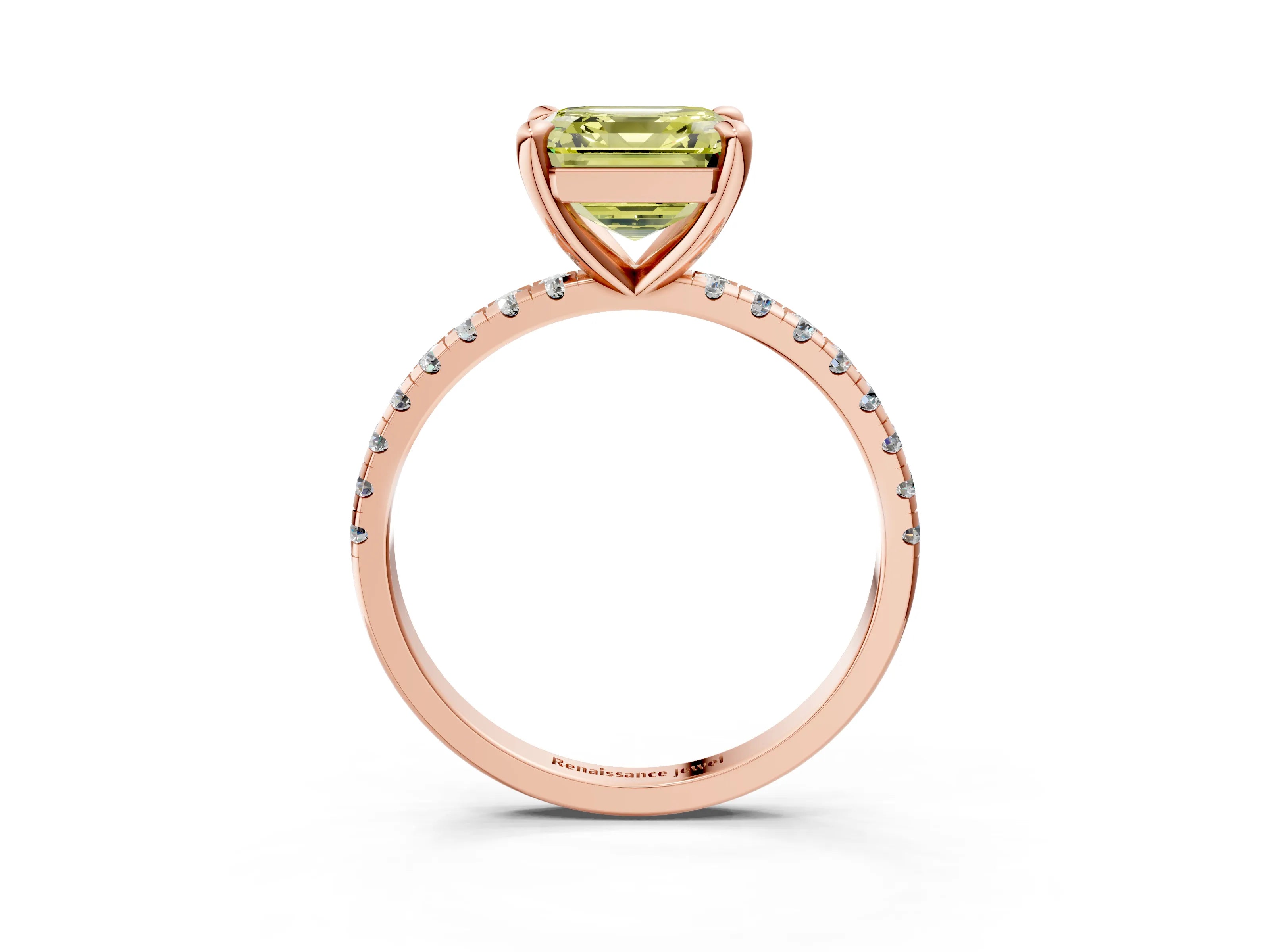 Rose gold Fancy Yellow Asscher Cut Diamond Brilliant Solitaire Ring with Pavé Band and Four-Prong Setting_3