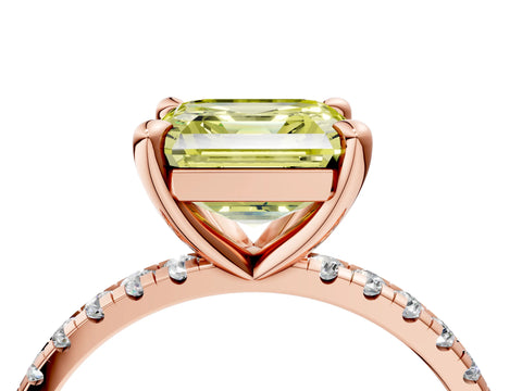 Rose gold Fancy Yellow Asscher Cut Diamond Brilliant Solitaire Ring with Pavé Band and Four-Prong Setting_4