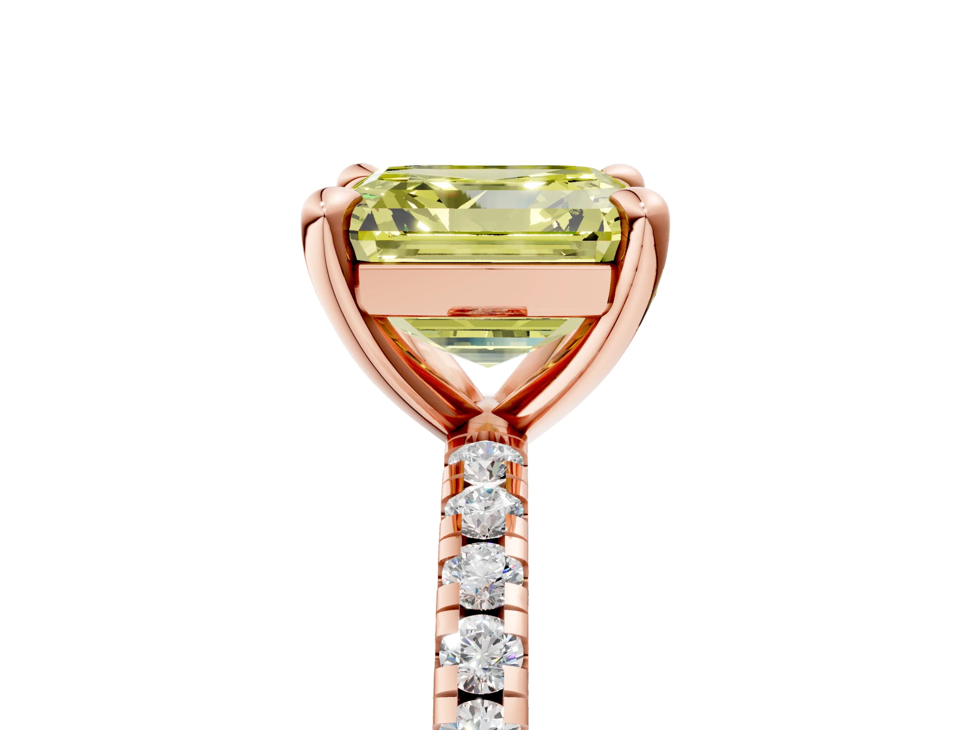 Rose gold Fancy Yellow Asscher Cut Diamond Brilliant Solitaire Ring with Pavé Band and Four-Prong Setting_5