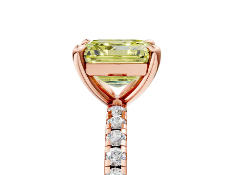 Rose gold Fancy Yellow Asscher Cut Diamond Brilliant Solitaire Ring with Pavé Band and Four-Prong Setting_5