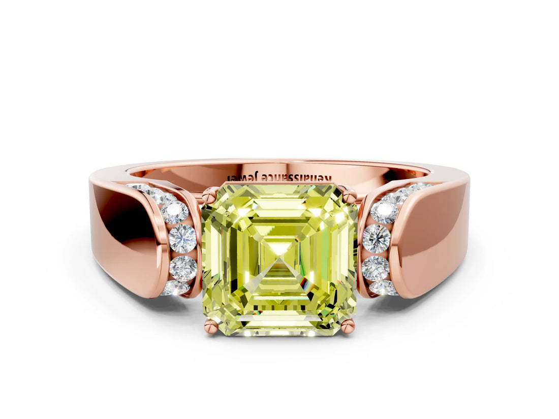 Rose gold Fancy Yellow Asscher Cut Diamond Channel Set Solitaire Ring with Four-Prong Setting_12