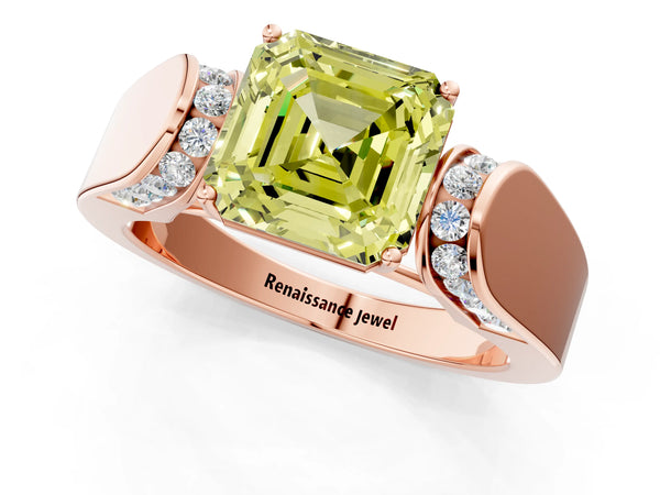 Rose Gold Asscher Cut Channel Set Engagement Ring Setting for Fancy Yellow Center with Wide Band