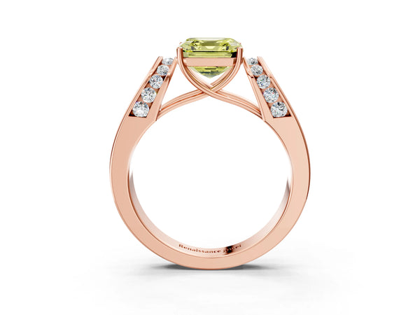 Rose Gold Asscher Cut Channel Set Engagement Ring Setting for Fancy Yellow Center with Wide Band