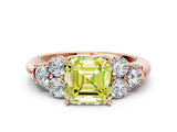 Rose gold Fancy Yellow Asscher  Cut Diamond Cluster Ring with Round Accent Stones and Prong Setting on a Classic Band_55