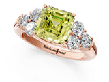 Rose gold Fancy Yellow Asscher  Cut Diamond Cluster Ring with Round Accent Stones and Prong Setting on a Classic Band_56