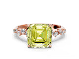 Rose gold Fancy Yellow Asscher Cut Diamond Cluster Side Stone Solitaire Ring with Prong Setting_104