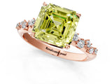 Rose gold Fancy Yellow Asscher Cut Diamond Cluster Side Stone Solitaire Ring with Prong Setting_105