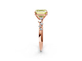 Rose gold Fancy Yellow Asscher Cut Diamond Cluster Side Stone Solitaire Ring with Prong Setting_106