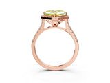 Rose gold Fancy Yellow Asscher Cut Diamond Cushion Halo Ring with Pavé Band_3