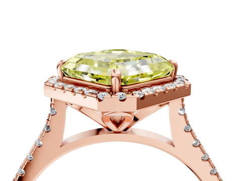 Rose gold Fancy Yellow Asscher Cut Diamond Cushion Halo Ring with Pavé Band_4