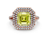 Rose gold Fancy Yellow Asscher Cut Diamond Double Halo Ring with Pavé Band and Prong Setting_17