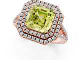 Rose gold Fancy Yellow Asscher Cut Diamond Double Halo Ring with Pavé Band and Prong Setting_18
