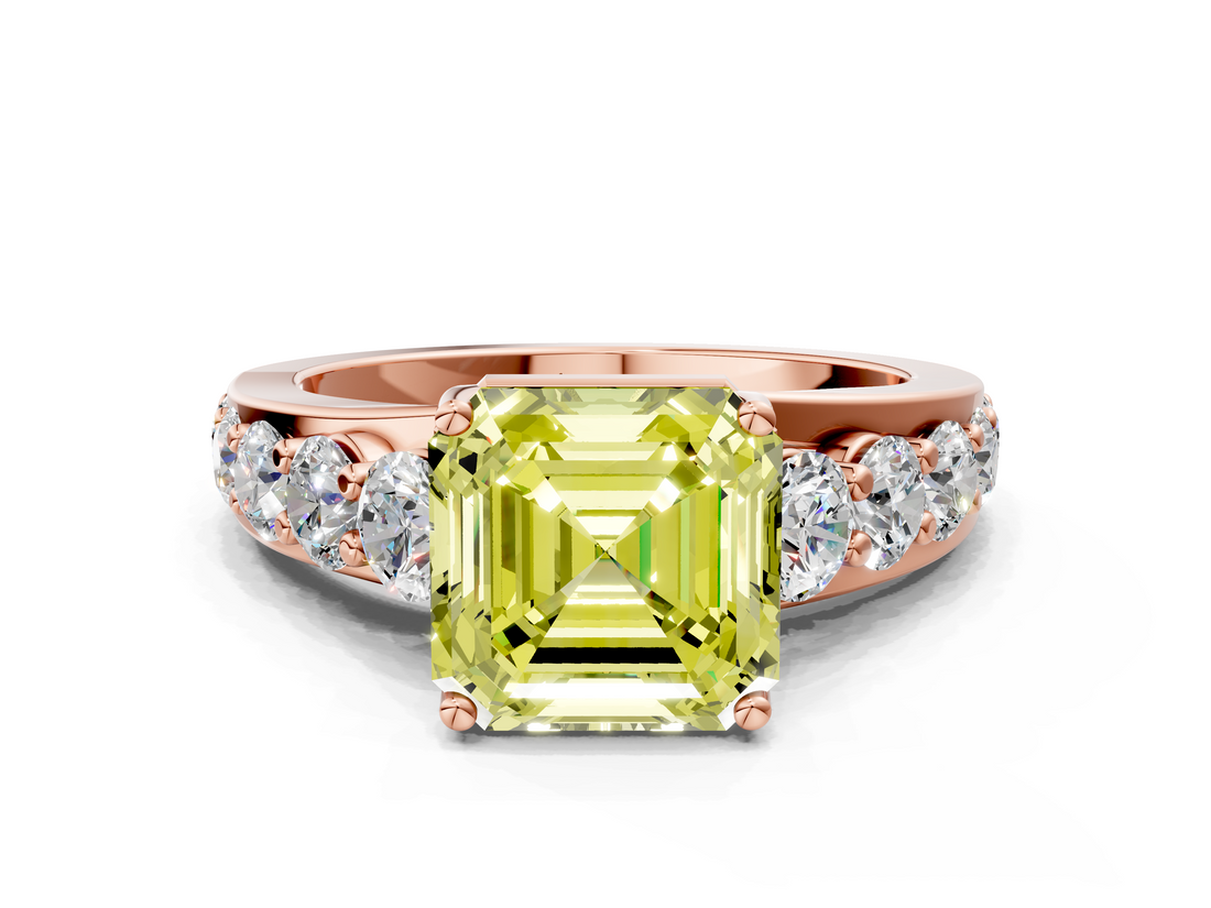 Rose gold Fancy Yellow Asscher  Cut Diamond Engagement Ring with Pavé Band and Four-Prong Setting_3