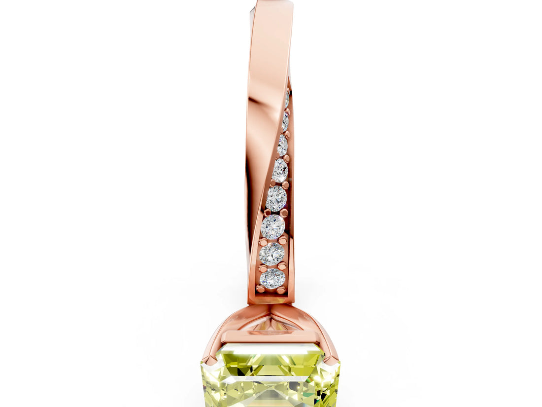 Rose gold Fancy Yellow Asscher Cut Diamond Engagement Ring with Side Stone Accents and Four-Prong Setting_132