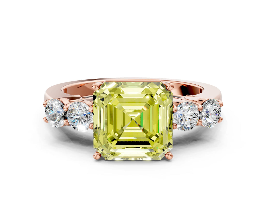 Rose gold Fancy Yellow Asscher  Cut Diamond Five-Stone Prong Set White Gold Ring_48