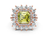 Rose gold Fancy Yellow Asscher Cut Diamond Floral Double Halo Engagement Ring with Prong Setting