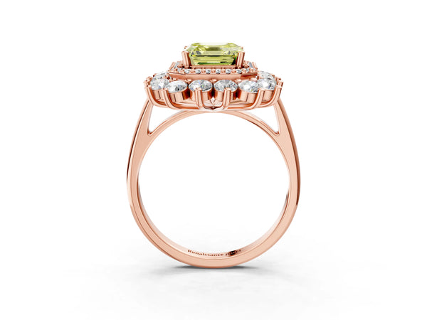 Rose Gold Asscher Cut Floral Double Halo Engagement Ring Setting for Fancy Yellow Center