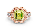 Rose gold Fancy Yellow Asscher  Cut Diamond Floral Halo Engagement Ring with Shared Prong Setting 1