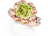 Rose gold Fancy Yellow Asscher  Cut Diamond Floral Halo Engagement Ring with Shared Prong Setting 2